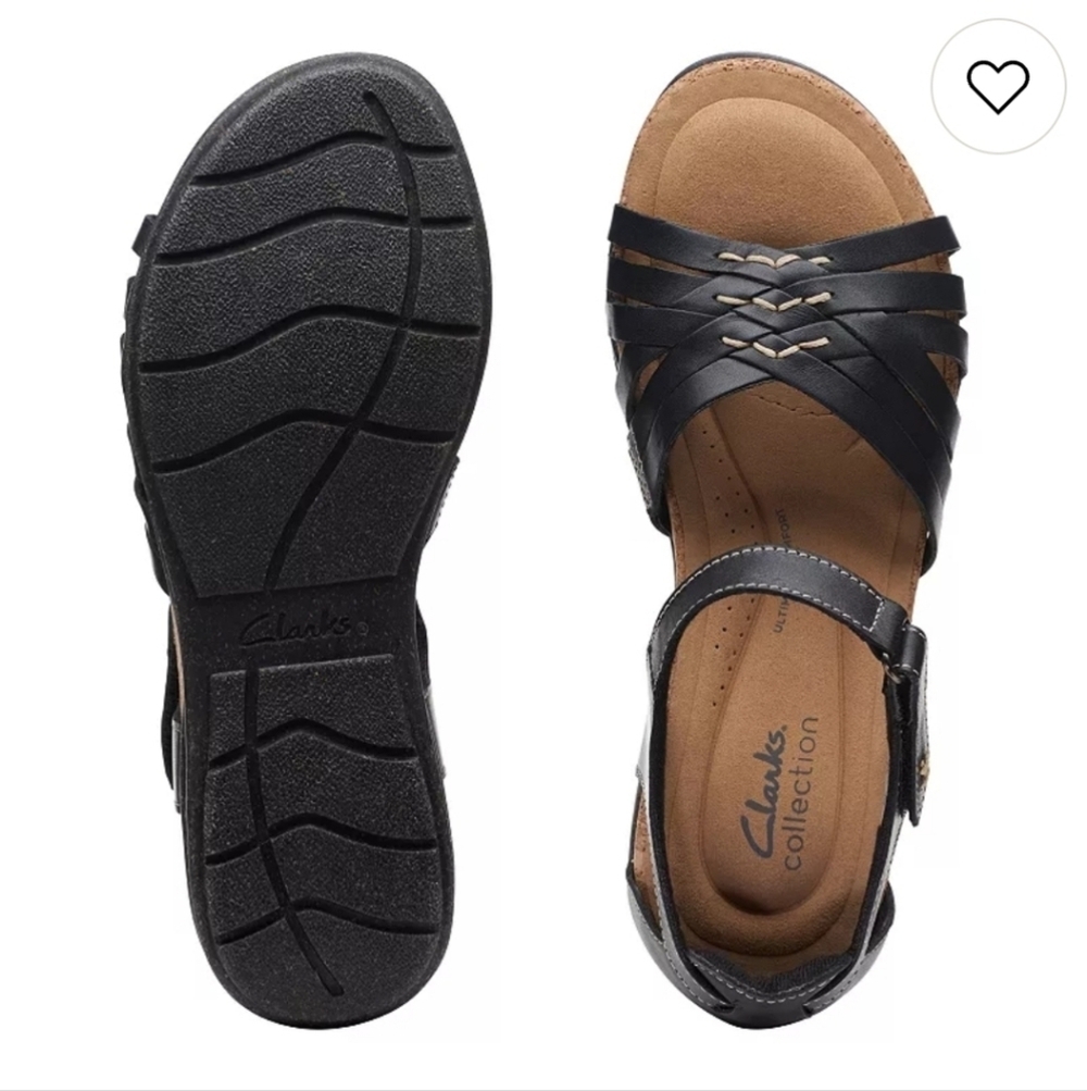Clarks® Roseville Cove Women's Leather SandalsShoes Size 10 Black Cushioned - Picture 4 of 14
